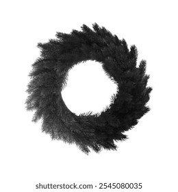 Round decorative fir wreath for the door at Christmas. Halftone effect. 90s. Dots. Trendy vintage style. Celebrating New Year. Vector illustration isolated on white background.