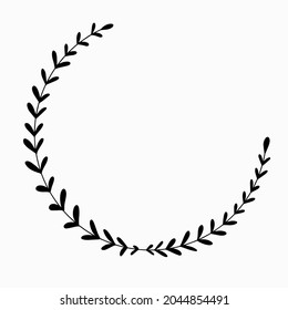 Round decorative floral border. Vector doodle leaf wreath. Drawn circle flower desing