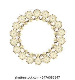 Marco dorado floral redondo, elemento elegante del Vector del damasco para el diseño en estilo oriental, patrón circular de lujo, borde dorado floral, ilustración del cordón para las invitaciones y las tarjetas de felicitación