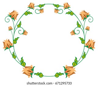Round decorative frame with abstract flowers. Vector clip art.