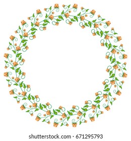 Round decorative frame with abstract flowers. Vector clip art.