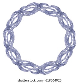 Round decorative frame with blue abstract pattern. Vector clip art.