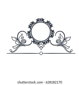 round decorative frame flourish calligraphy monochrome