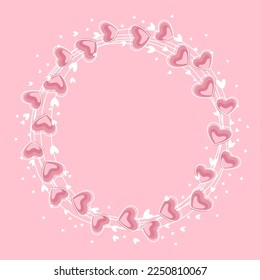 Round decorative frame with hearts. Valentine's day vector illustration. Holiday banner, web poster, flyer, stylish brochure, greeting card, cover.