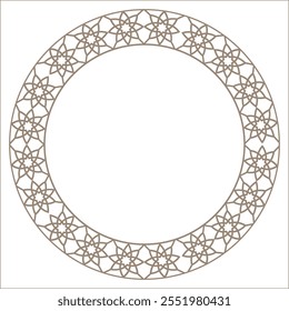 Round decorative frame, luxury frame, seamless arabic, andalusian, oriental, authentic arabian style. Gold andalusian, islamic and geometric style with seamless border. For your design, plate, ceramic