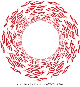 Round decorative frame made of abstract elements in red color, vector illustration
