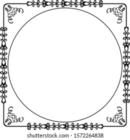 Round decorative frame from monograms. In retro style. Black and white vector illustration. To decorate the interior.