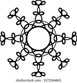 Round decorative frame from monograms. In retro style. Black and white vector illustration. To decorate the interior.