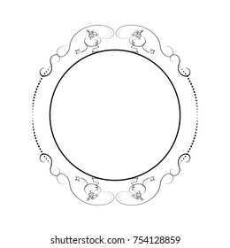 Round decorative frame. Vintage hand drawn nature frame. Cute decorative round frame for cards, wedding invitation and greeting. Vector illustration.