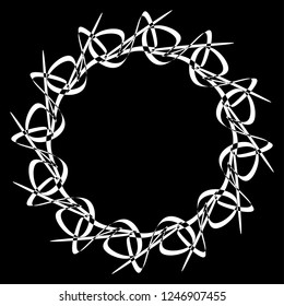 Round decorative frame white on black for interior, mirror, picture. Rosette for guitar. Circular vector pattern. Ornament in ethnic oriental style. Design element