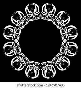 Round decorative frame white on black for interior, mirror, picture. Rosette for guitar. Circular vector pattern. Ornament in ethnic oriental style. Design element