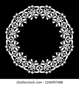 Round decorative frame white on black for interior, mirror, picture. Rosette for guitar. Circular vector pattern. Ornament in ethnic oriental style. Design element