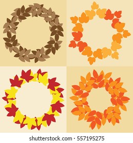 Round decorative hand-drawn wreaths in autumn colors