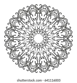 Round decorative mandala, Page for adult coloring book, Isolated design element Vector illustration