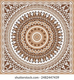 Round decorative ornament for bandana, neckerchief, tablecloth or other. Brown palette. Vector illustration