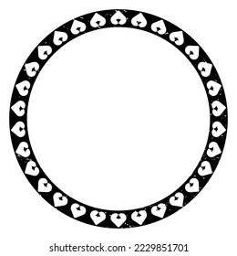 Round decorative pattern for the design of frames and banners. Texture chain in a round frame. The outline of the circle's border clings to a black-and-white silhouette highlighted in the background.