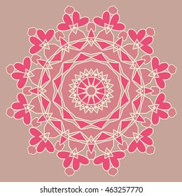 Round decorative pattern. Lace circle design template. Abstract geometric colorful background. Mandala illustration