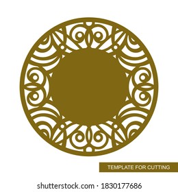Round decorative photo frame with oriental ornament. Сopy space in the center. Template for laser cutting (cnc), wood carving, paper cut or printing. Vector illustration.