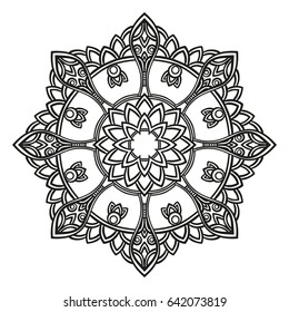 Mandala de roda de samsara decorativa redonda, Página para livro de coloração adulto, Elemento de design isolado Ilustração vetorial