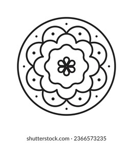 Round decorative wheel - stylized flower in folk style. Line icon, editable stroke. Hispanic Heritage Month or Cinco de Mayo holiday. Decorative element.