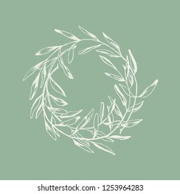 round decorative wreath made of twigs and twigs. Laurel wreath. vector illustration. manual graphics.
