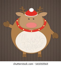Round deer,  paper stylized, with place for text on it. Christmas and New Year greeting card