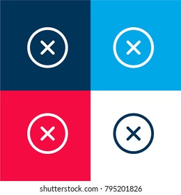 Round delete button four color material and minimal icon logo set in red and blue