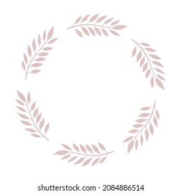 Round delicate floral decorative frame of leaves. Template for wedding invitations, cards. Vector simple illustration isolated on white background