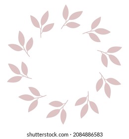 Round delicate floral decorative frame of leaves. Template for wedding invitations, cards. Vector simple illustration isolated on white background