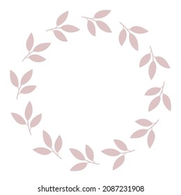 Round delicate floral decorative frame of leaves. Template for wedding invitations, cards. Vector simple illustration isolated on white background