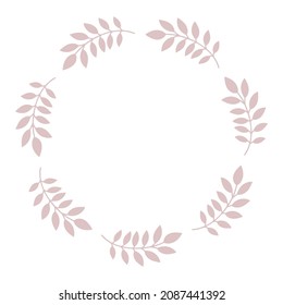 Round delicate floral decorative frame of leaves. Template for wedding invitations, cards. Vector simple illustration isolated on white background