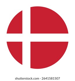 Round Denmark Flag Icon – Denmark Flag Circular Vector Badge with Standard Colors and National Symbol. Circle Flag Icon of Denmark, Button Badge Icon.
