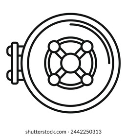 Vector de contorno de icono de puerta de depósito redondo. Las finanzas protegen. Sistema de seguridad bancaria