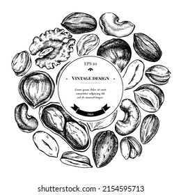 Round design with black and white cashew, peanut, pistachio, etc.