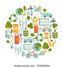 round design element with ecology icons