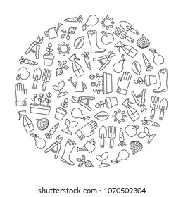 round design element with gardening icons