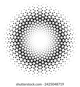 Round design element with a halftone pattern of figures. Based on arabic geometric pattern