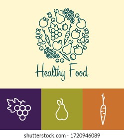 round design element with healthy food icons