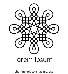 Round design element with lorem ipsum isolated on white background. Circle pattern in black color. Vector illustration. Could be used for logo, tattoo, monogram, web-design, decoration, etc.