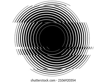 Round design element made of black broken lines on a white background. Vector background.
