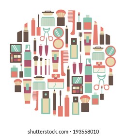 round design element with makeup icons