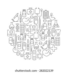 round design element with medical icons