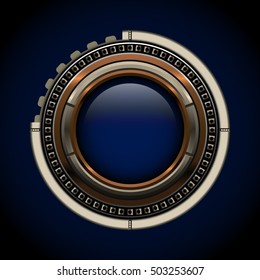 round design element in a metal frame