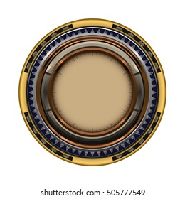 round design element in a metal frame