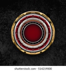 round design element in a metal frame