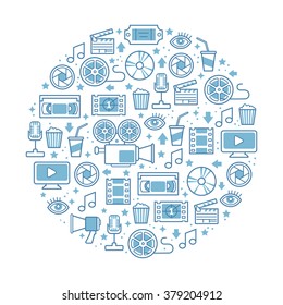 round design element with movie icons