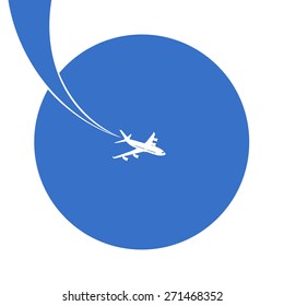 Round design element plane of trace. Journey. Design for your travel company, airline. Logo. Vector illustration.
