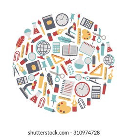 elemento de diseño circular con iconos de escuela. Aislado en blanco