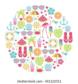 round design element with summer icons