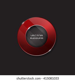 round design with a glass surface. shiny button with metallic elements.red color. black background